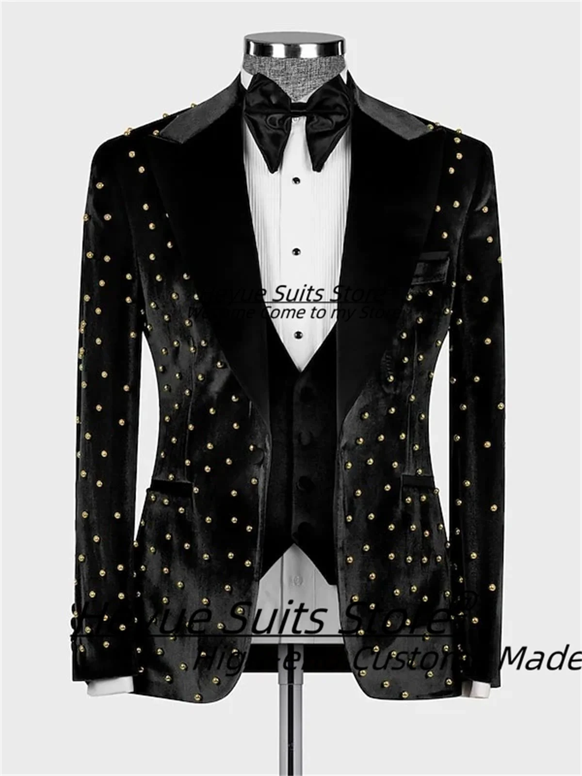 

Luxuly Black High-quality Men Suits Slim Fit Peak Lapel Groom Wedding Tuxedos 3 Pieces Sets Handsome Male Blazers Costume Homme