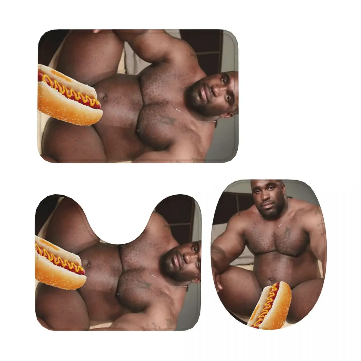 

Big Dick Black Guy Meme Barry Wood 3-х шт. Коврик для ванной Набор для ванной комнаты Крышка унитаза Домашний декор Нескользящий ковер Напольный коврик