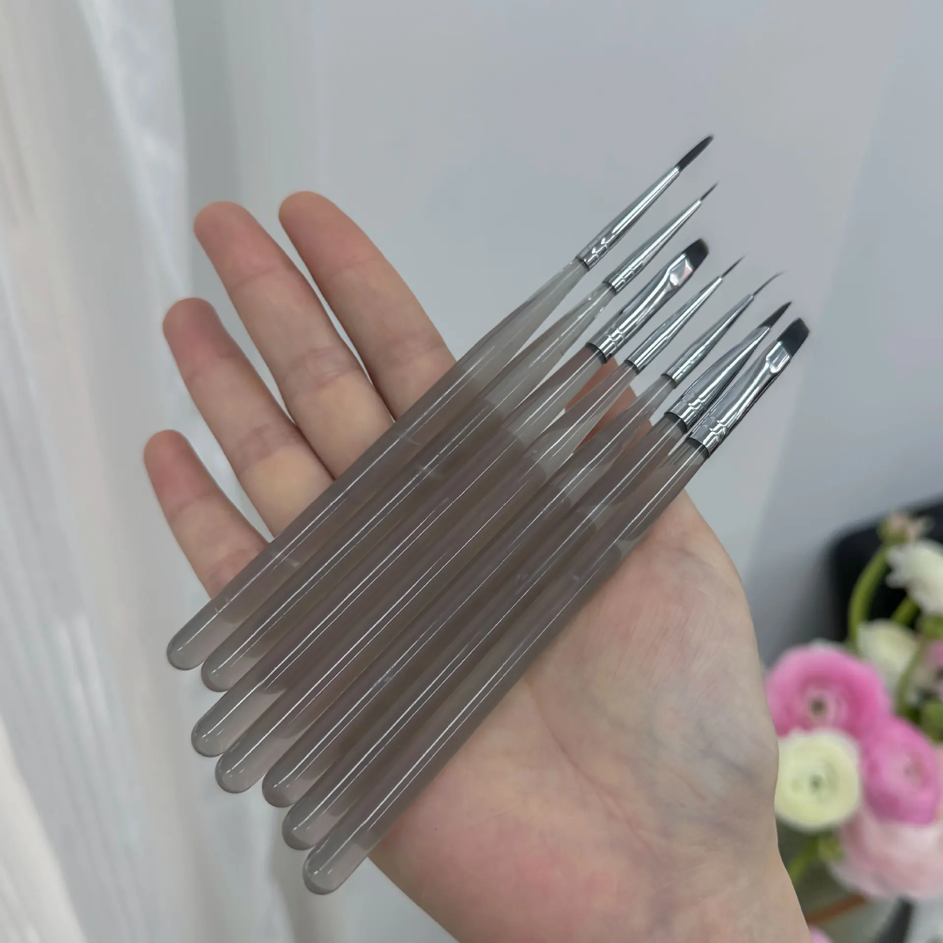 ชุดแปรงทำเล็บสีดำใส ซีรีส์เพ้นท์ลายเส้น ทาสี ทาโฟโตเธอราพี ปากกาอเนกประสงค์ ด้ามอะคริลิค อุปกรณ์ทำเล็บ