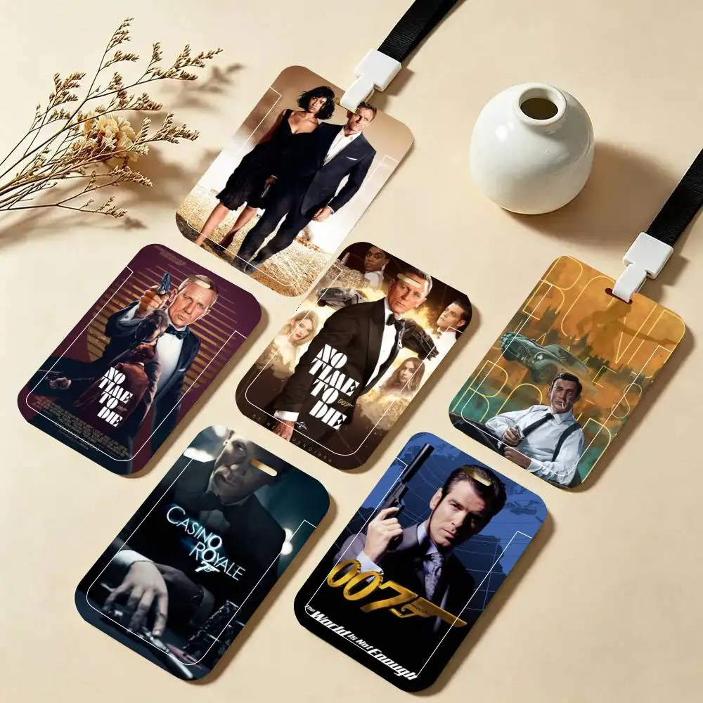 Porta Tarjetas de Identificación J-James Bond 007 con Correa para el Cuello, Colgante, Porta Credenciales, Llavero, Estuche para Credenciales de Trabajo, Regalo