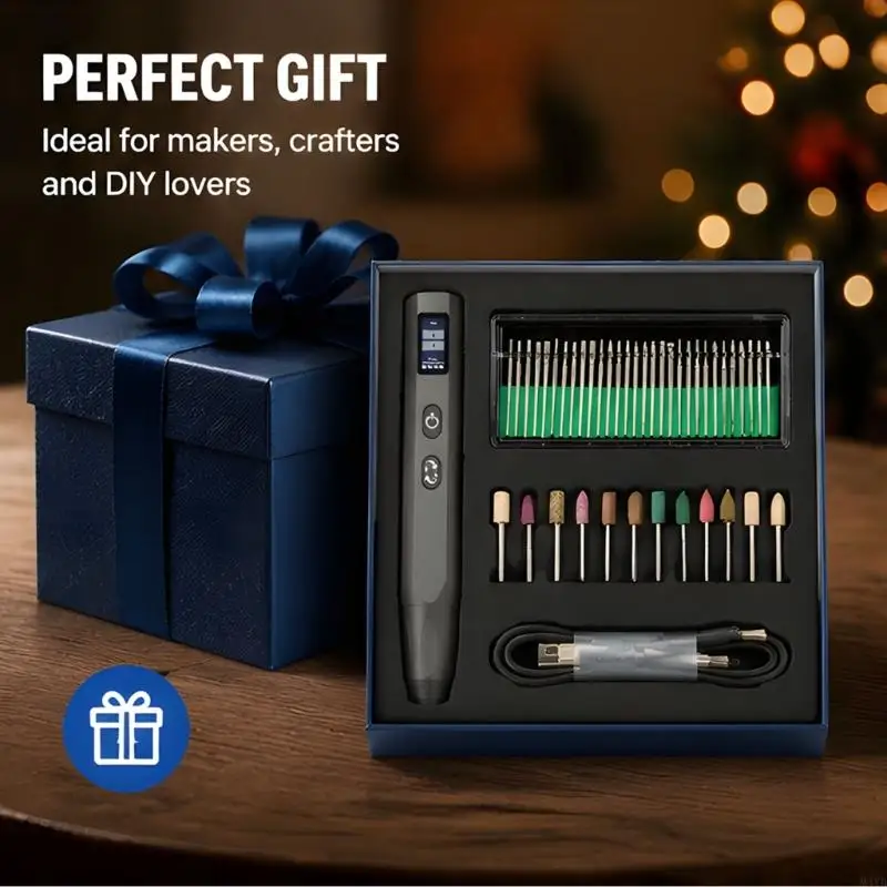 Electric Engraving Pen for Detail Engraving, Rechargeable Metal Body Tool with 42 in 1 Set for DIY Crafts, Model and M4YD