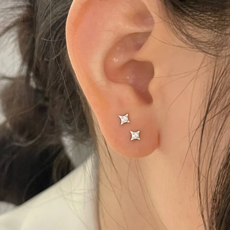 Silver Zircon Star Tiny Stud Earrings for Women Fine Jewelry Minimalist Ear Hole Care Accessories Gifts image 3