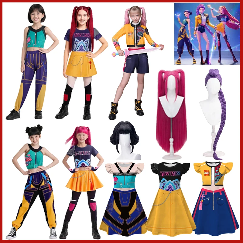 

Anime Huntrix Zoey Mira Rumi Cosplay Costume K-Pop Demon Hunter Kids 3D Print Uniform Girls Style Party Stage Performance Suits