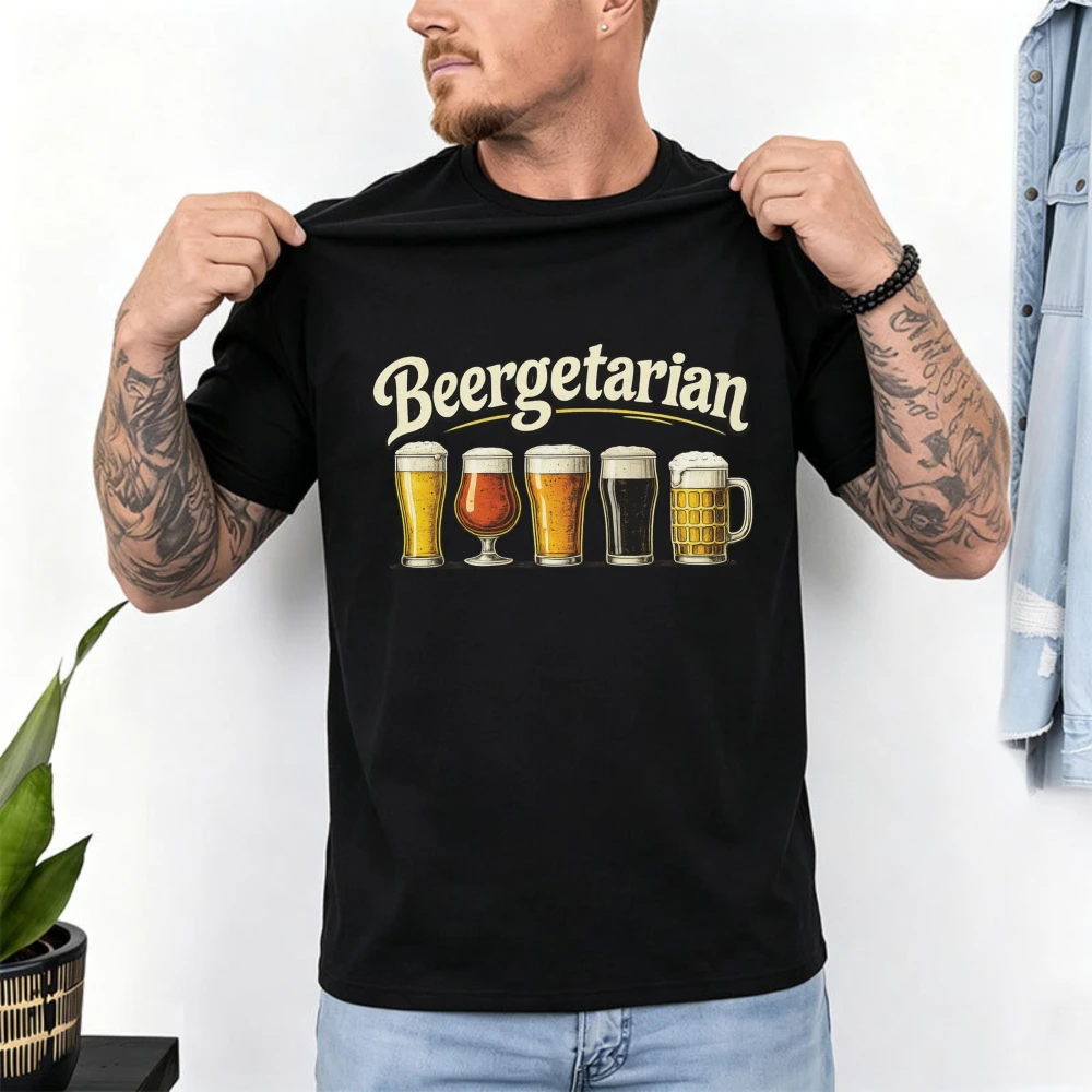 Men Craft Beer Shirt Beergetarian Five Style Beer Glass Retro Script Cotton Tee IPA Stout Lager Lover Graphic Grunge Street Tops