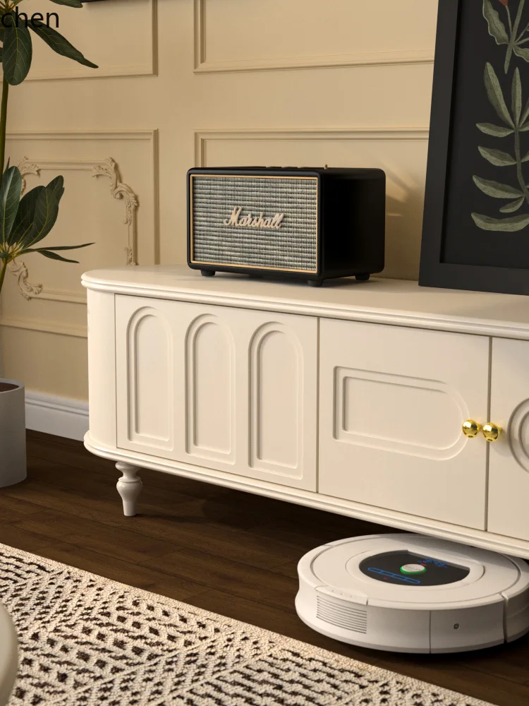 HXL Solid Wood TV Cabinet and Coffee Table Set for Living Room in Cream Style