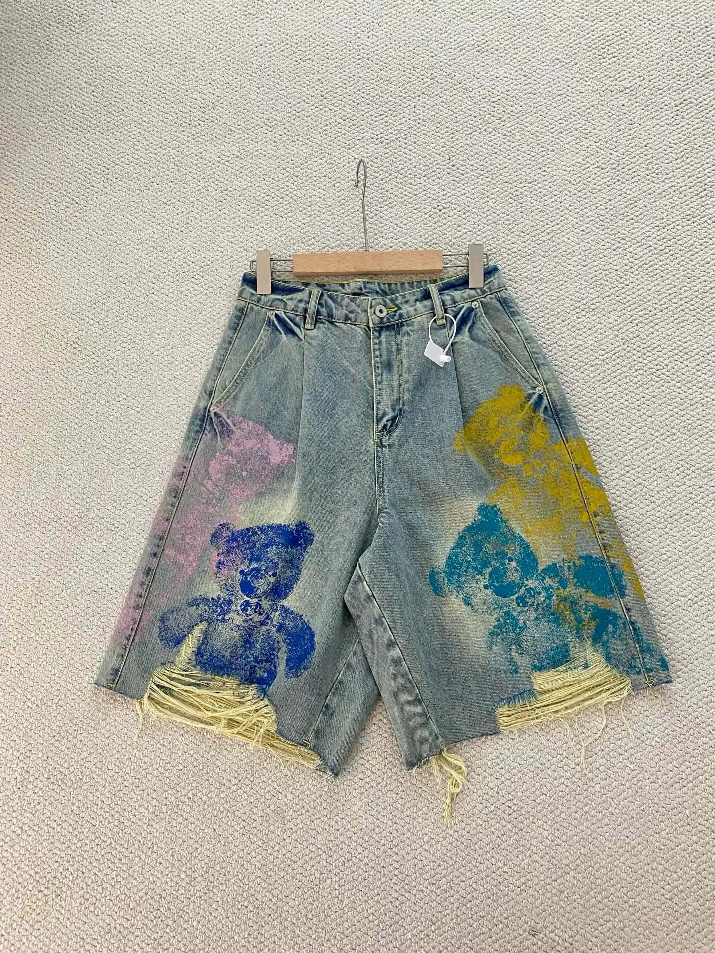 2026 summer new teddy bear printed denim shorts