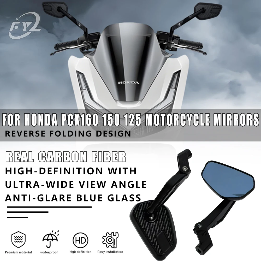 NEW For Honda PCX160 PCX150 PCX125 Motorcycle Mirrors Carbon Fiber Aluminum Alloy Rotatable Rearview Mirrors