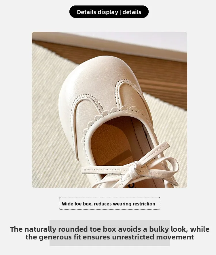 Kinder-Lederschuhe für Mädchen 2026 Frühling&Herbst Neue Mode Koreanischer Stil Weiche Schleife Rutschfeste Modische Prinzessinnen-Schuhe – Detail 3
