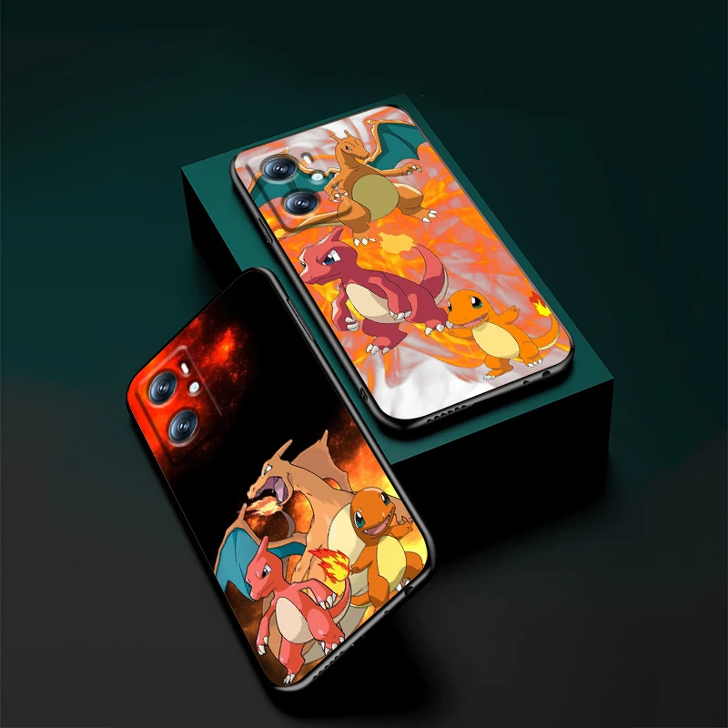 Pokemon Little Fire Dragon For OPPO Find X6 X5 X3 A54S A5 A94 A16 A53S A57 A74 A72 A98 A78 A96 A9 5G Black Funda Phone Case