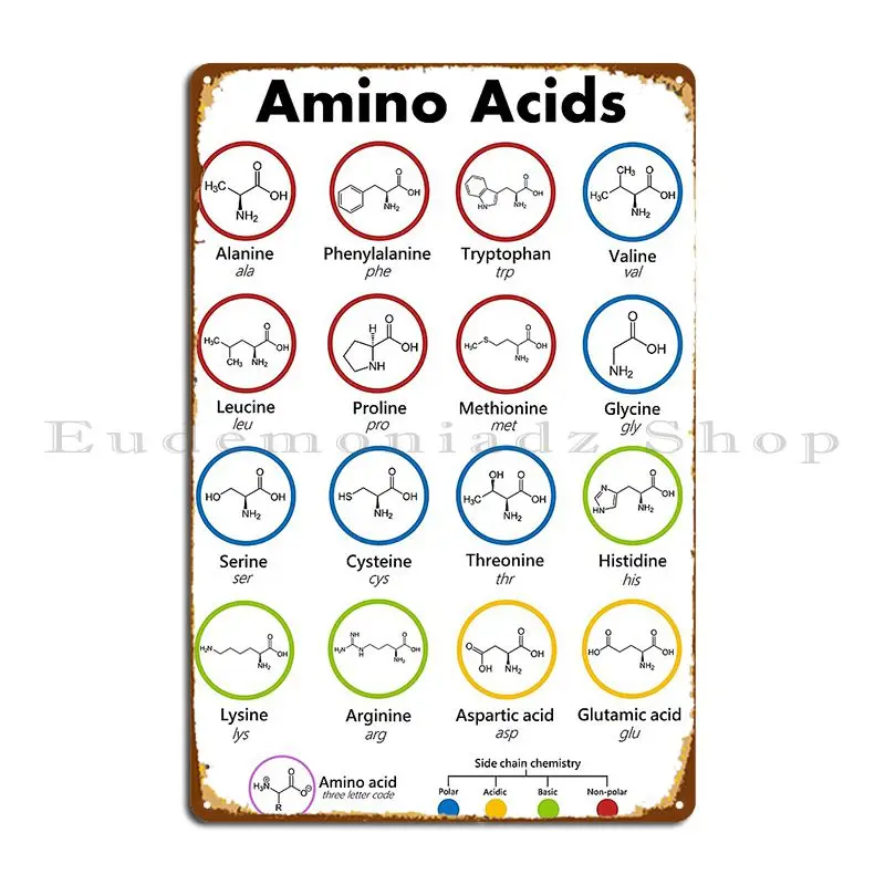 Essential Amino Acids Metal Plaque Designing Iron Club Decoration Wall Cave Tin Sign Poster