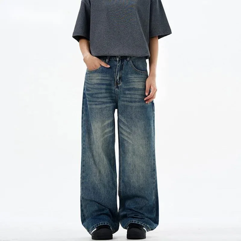 Trendy Men's New Wear Denim Pants New American Washed Fashion Men Cleanfit Versatile Wide Leg Jeans Summer PTP8