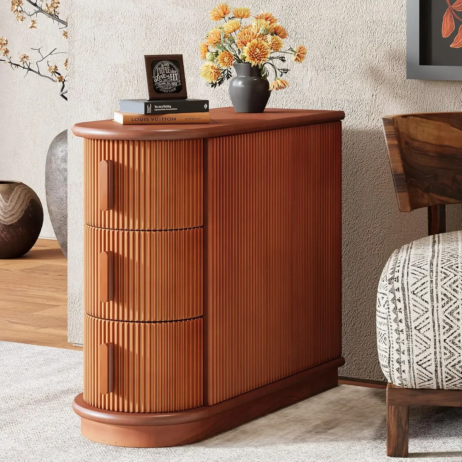 [Best Seller, Buy Now!]Solid Wood End Table, 3-Drawer Modern Sofa Side Table, Narrow Chair Side Table Slim Nightstand for Living