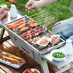 Stainless Steel Grill Outdoor Portable Charcoal Thickened Barbecue Household Small One-second Folding Carbon Baking Skewer Oven