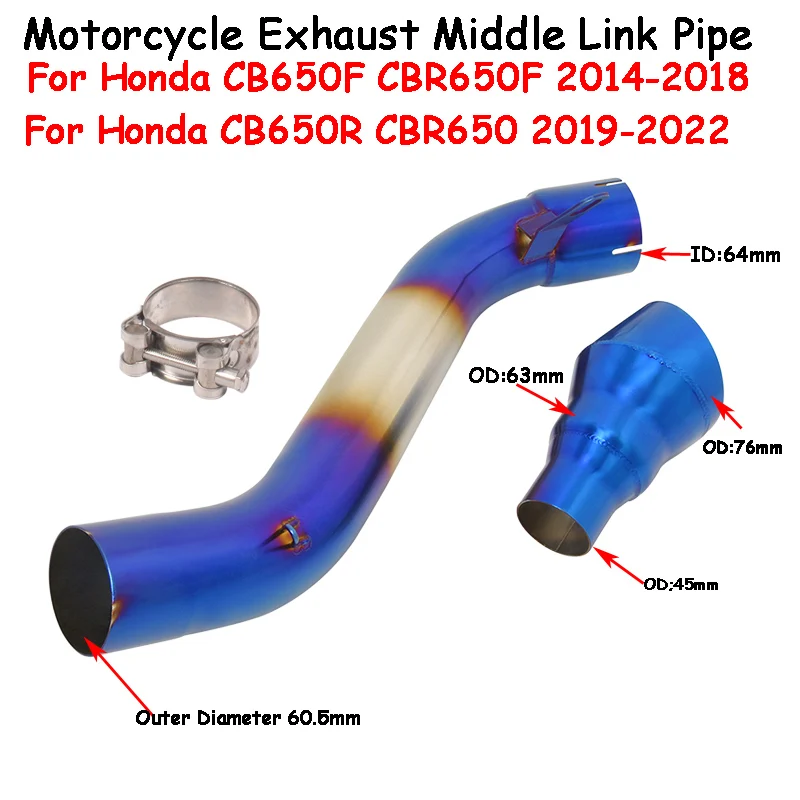 

For HONDA CB650F CBR650F 2014-2018 CB650R CBR650 2019-2022 Motorcycle Exhaust Modify 60mm Interface Mid Link Pipe Moto Muffler