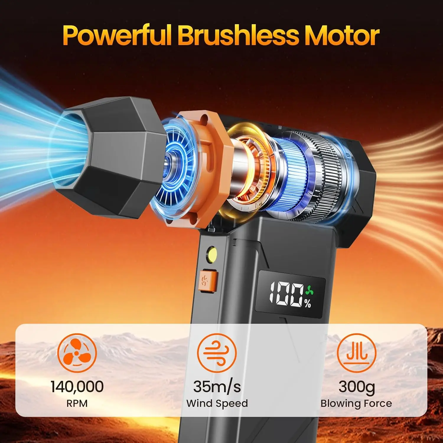 For Compressed Air Duster & Vacuum 2-in-1, 140000RPM Electric Air Duster, 4-Gear Adjustable Rechargeable Cordless Dust B