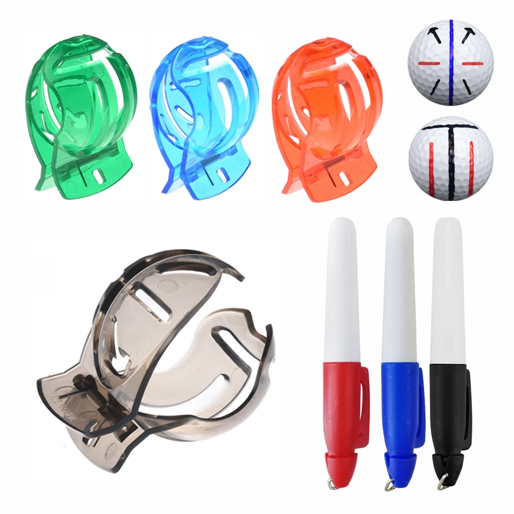 Golf Ball Line Clip Liner Marker Pen Triple Line Blue Red Template Alignment Marks Tool Putting Positioning Aids Golf Supplies