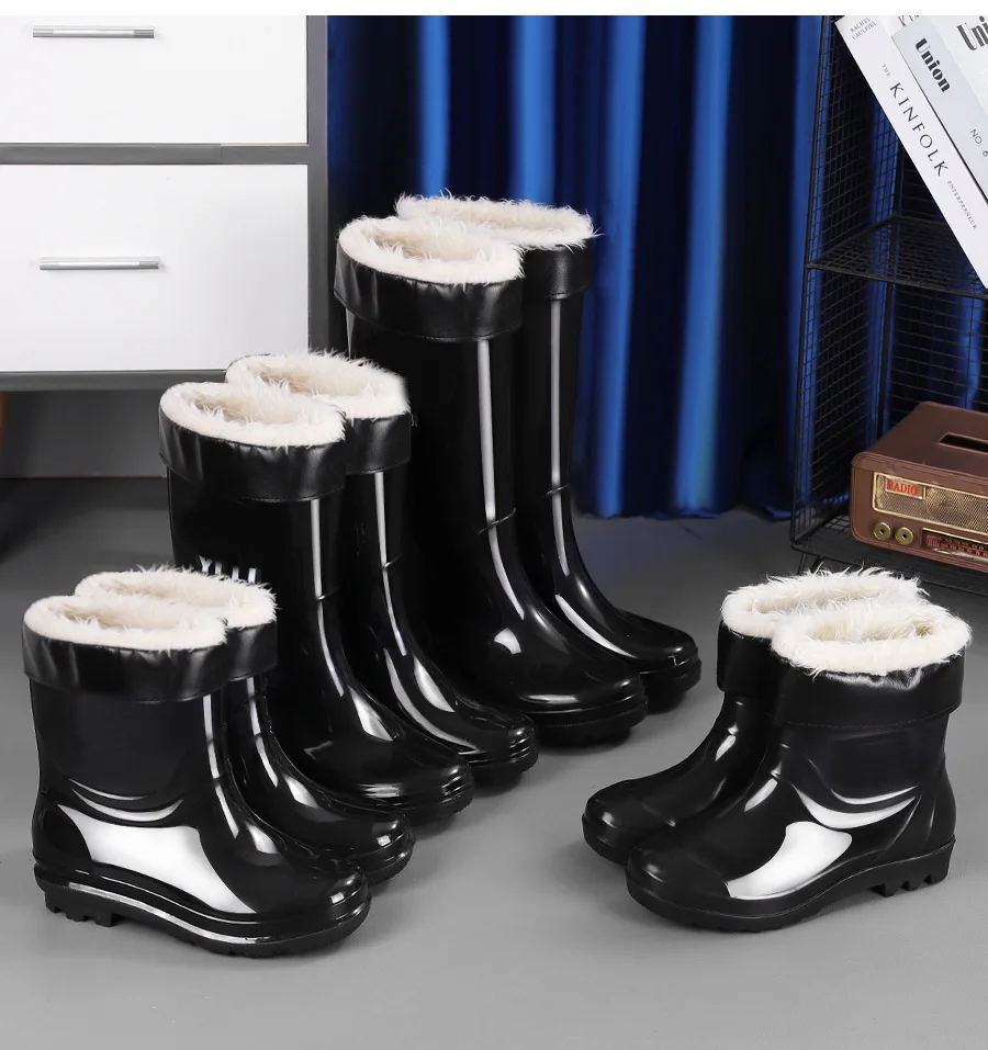 Hohe Regenschuhe für Herren Lange Gummistiefel Wasserdicht Outdoor Rutschfest Samt Warm Wasserschuhe Kälteschutz – Detail 22