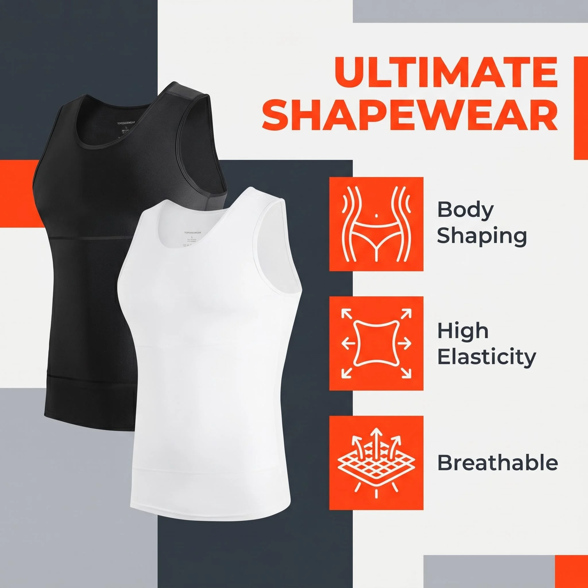 3 Pack Men Compression Tank Tops Tummy Control Body Shaper Sleeveless Undershirts Quick Dry Breathable Athletic Base Layer Tops