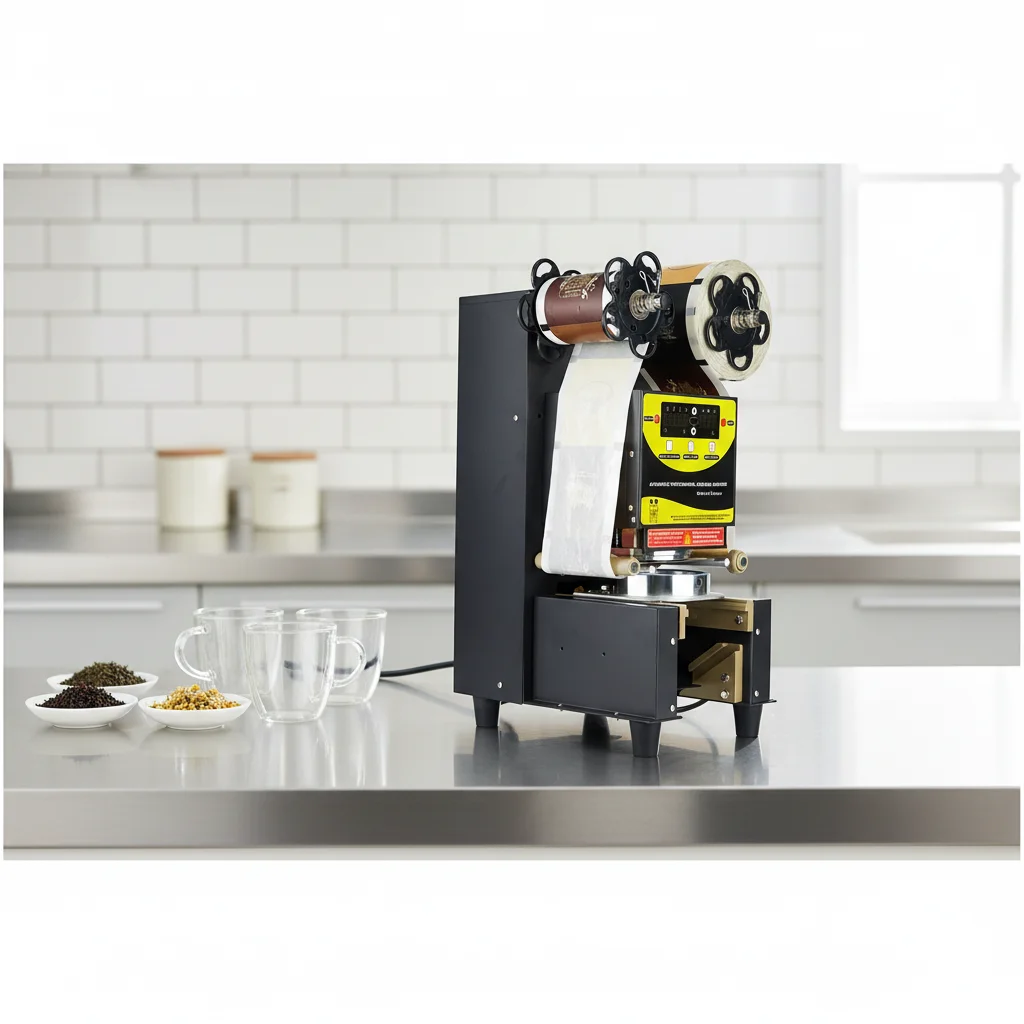 Automatic Paper Cup Sealer Sealing Machine, Coffee Bubble Tea Equipment for Disposable Cups & Ice Cream Pint Containers