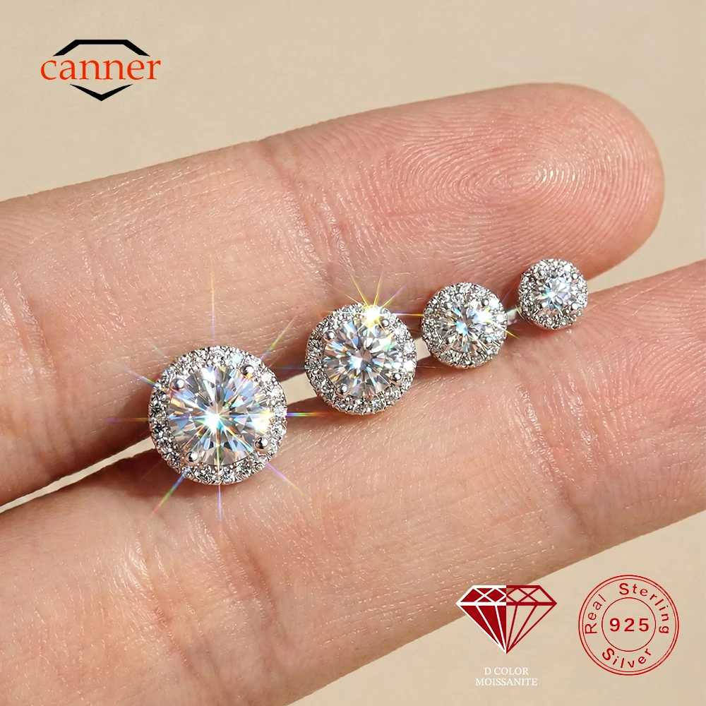

Серьги-гвоздики CANNER 1PC 0.03-1.2 карата, цвет D, круглые, из муассанита, для женщин, из стерлингового серебра 925 пробы, сверкающие, для пирсинга