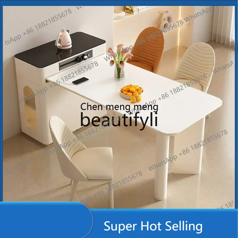

c6601 French small apartment island dining table integrated retractable rock slab simple modern home