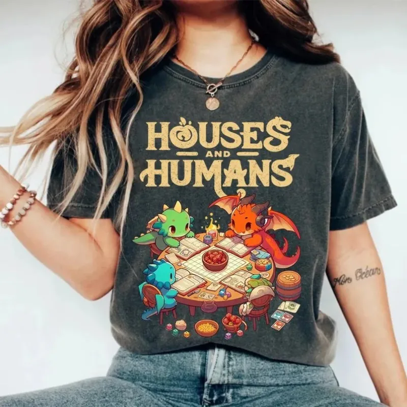 Vintage Houses and Humans D&D Shirt: Retro 90s Dungeons and Dragons Unisex Tee Graphic Tee Unisex Cotton T Shirt Men's Women