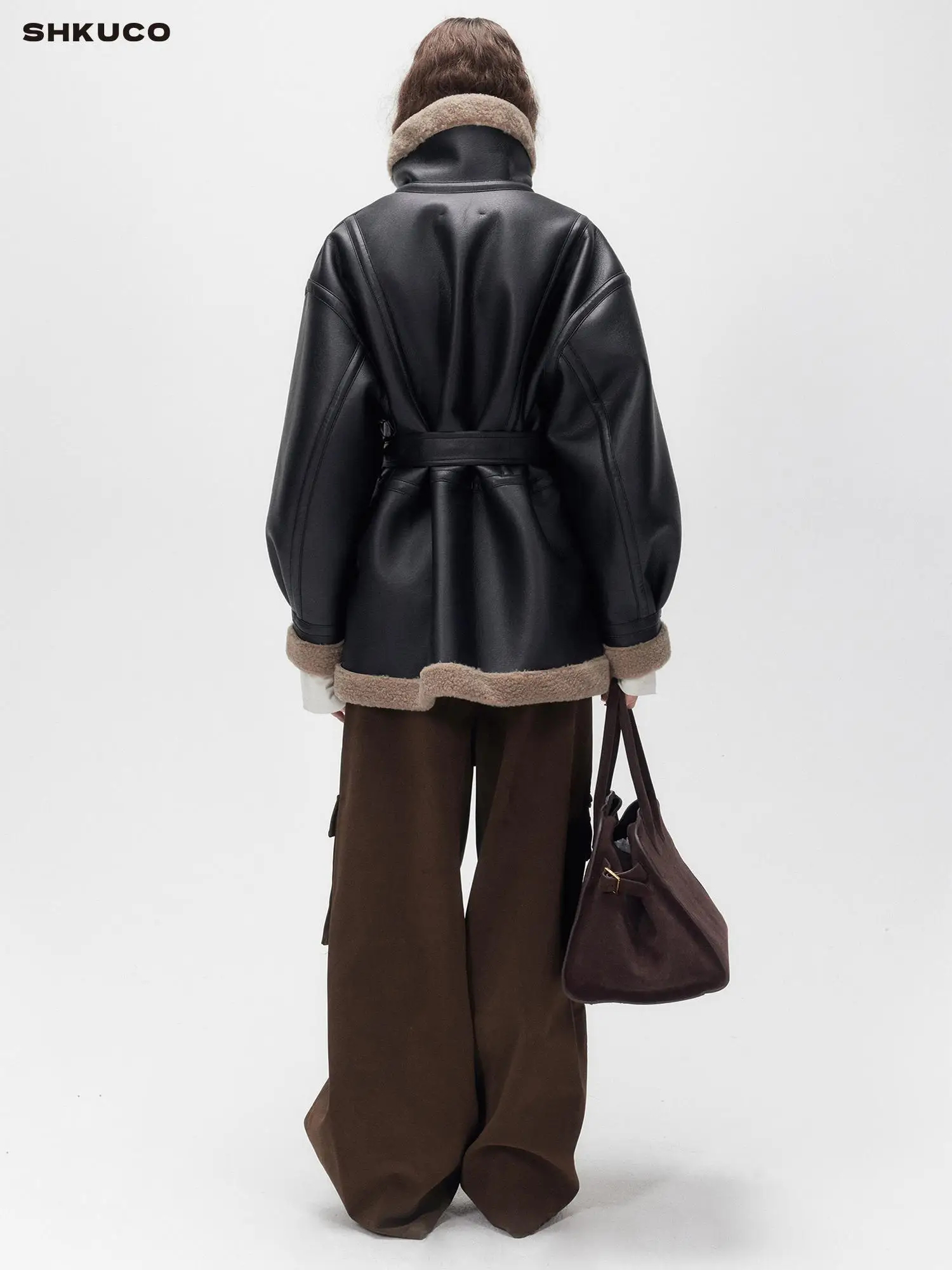 KUCO クラシックレトロ ティエンエド スタンドカラー セフィール レザー ジャケット コート オリジナルデザイン ストレートチューブ ロングスリーブ