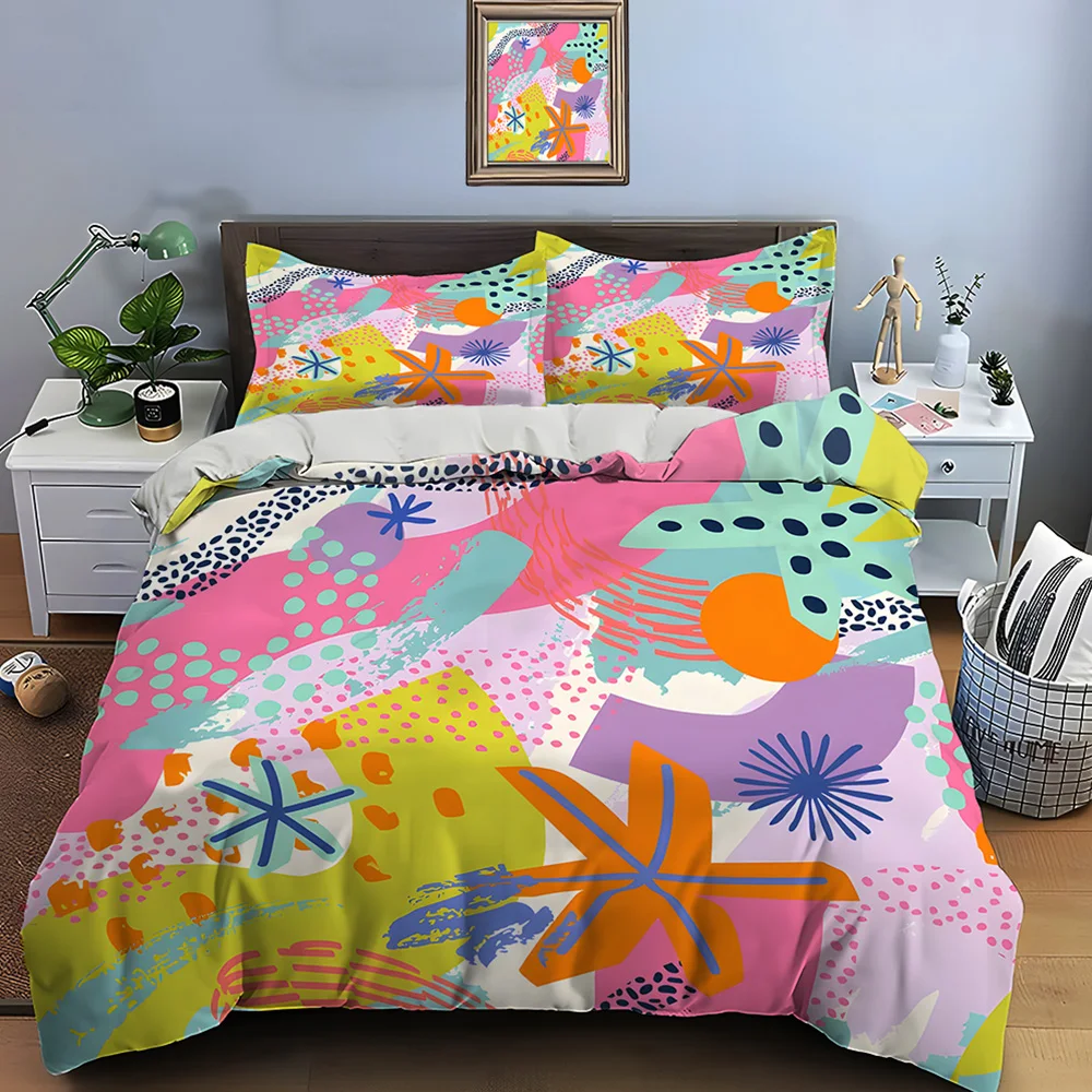 Abstract colorful graffiti art pattern Bedding Set for Kids Luxury Gift 3pcs Digital Print Comforter Set Soft Comfortable