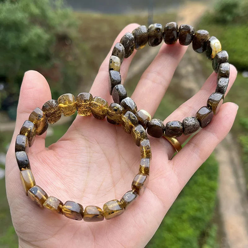 100% Real Amber Bracelet&Bangle for Gift 2025 Unique Baltic Diy Oval Medical Beads Original Natural Stone Fine Jewelry Wholesale