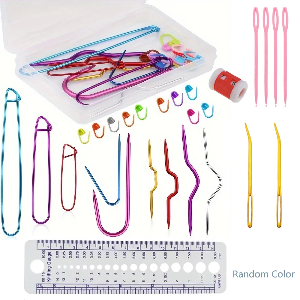Cable Stitch Holders For Knitting, Sewing Knitting Kit with U-Cable Stitch Holders Aluminum Safety Pins Cable Stitch Needles