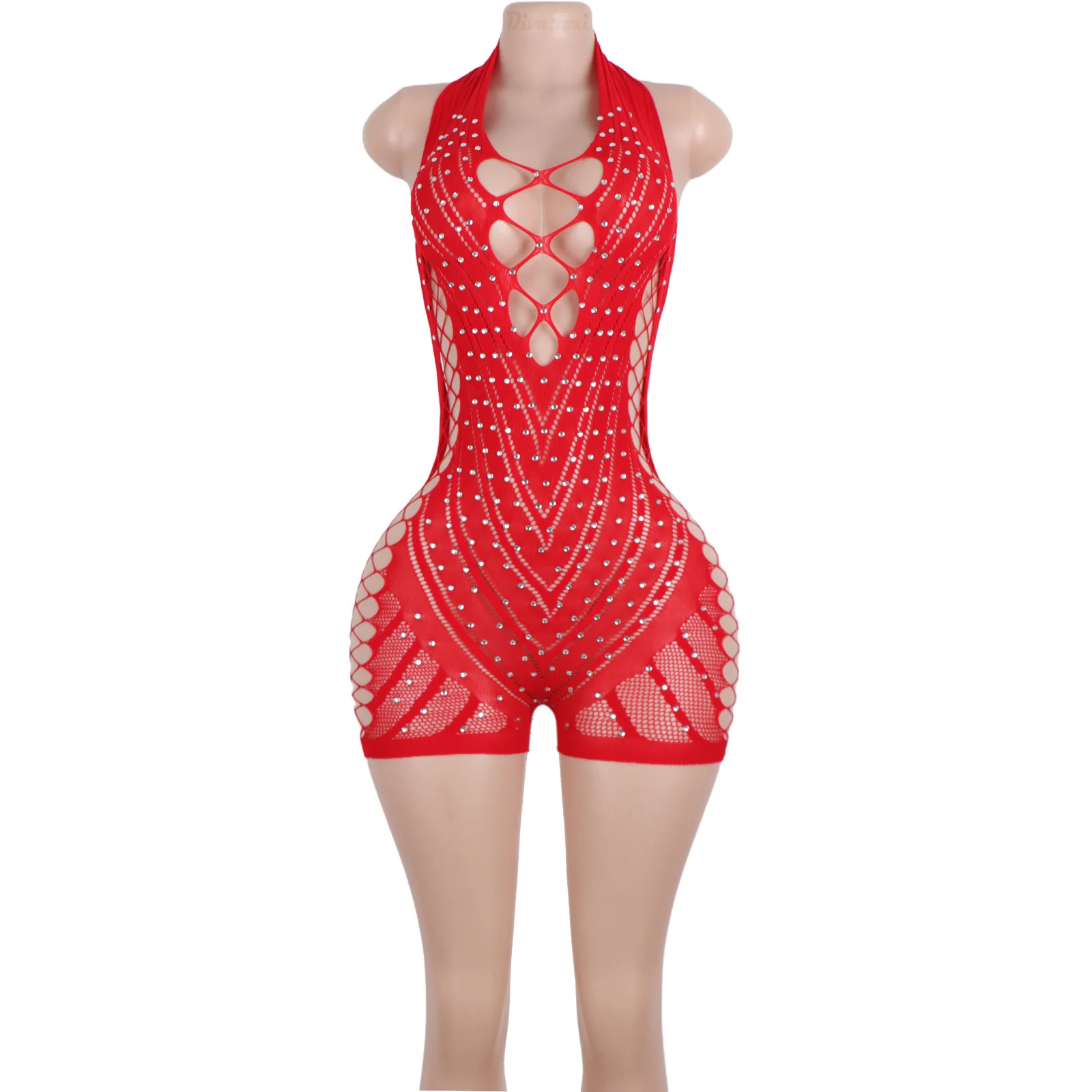 Exotic Dancewear Shiny Backless Bodysuit With Glitter Diamond Shorts Set Stylish Dancer Outfits Sexy Club Performance Apparel