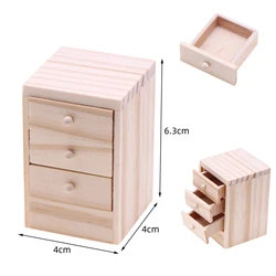 1Pc Dollhouse Mini Wooden Bedside Table OB11 Miniature Bedroom Scene Decoration Simulation Furniture Drawer Model Accessories