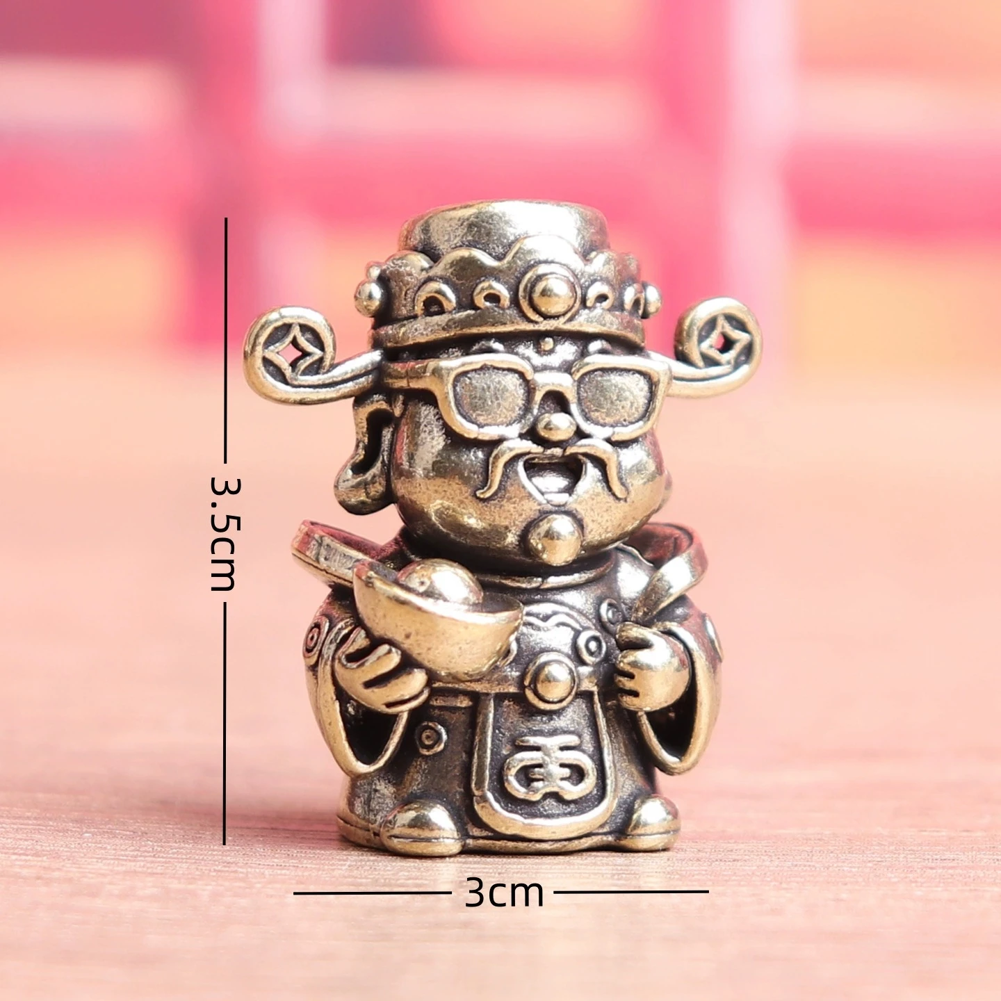 Brass Wealth Arrives, Sending Treasure Coins - God of Wealth with Sunglasses,, Desktop Tea Pet Artisanal Copper Ornament