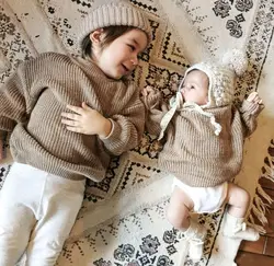 Autumn Spring Baby Solid Color O-Neck Sweater Infant Girl Boy Loose Long Sleeve Knitted Pullover Top Baby Outwear Clothes