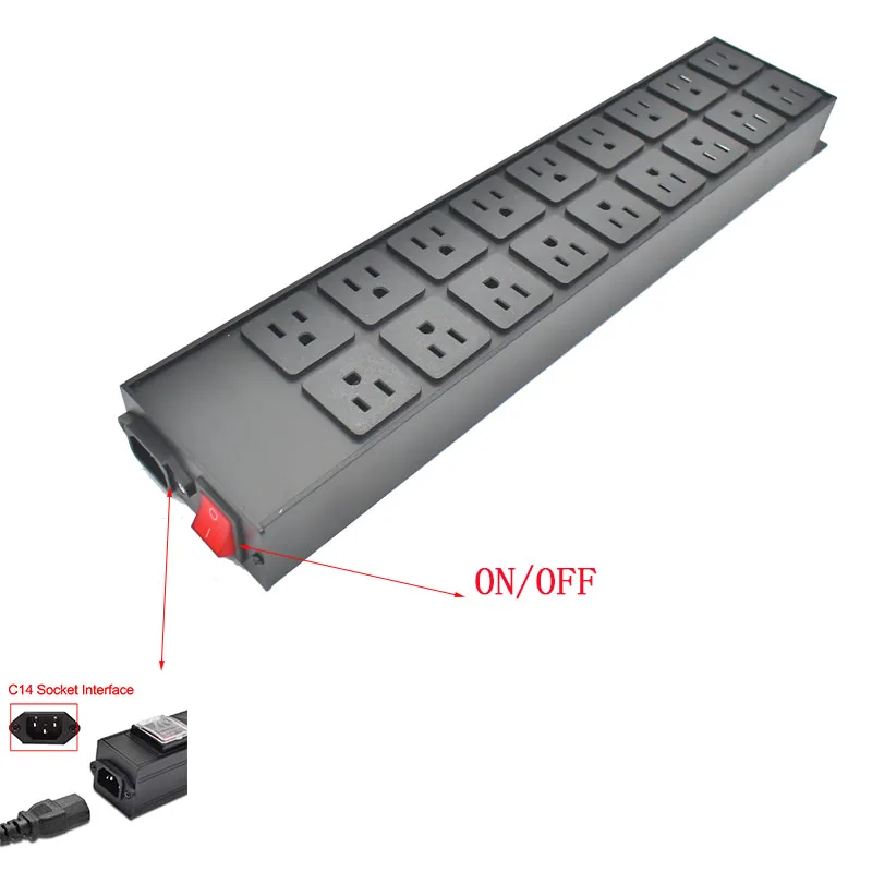 C14 port Aluminum Box PDU Power strip Electrical Socket Universal/US/C13/16AUniversal 18AC output SOCKET