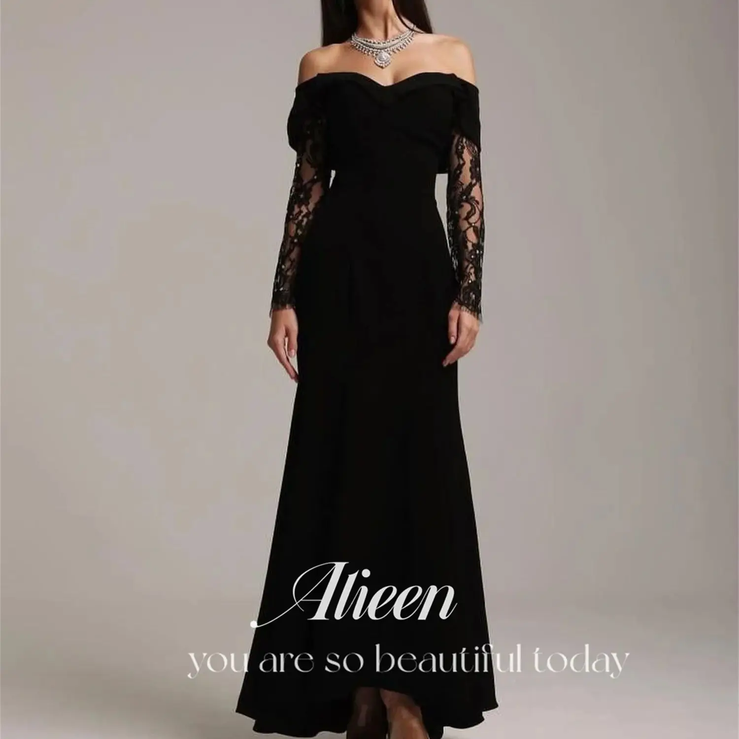 

Aileen Black Customized Off the Shoulders Prom Dresses 2024 Wedding Party Dress Evening Elegant Woman Gala Graduation Saudi Long