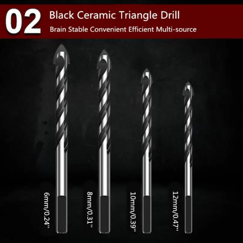 5pcs/set Multifunctional Tungsten Carbide Triangle Twist Drill Bits for Glass Brick Plastic Cement Wood Tile Concrete Masonry