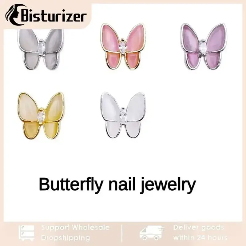 Bag Alloy Zircon Butterfly Nail Jewelry Rose Gold Silver 3D Cat Eye Stone Butterflies Nail Art Decorations Accessories