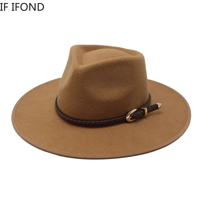 2024 Fashion Women Winter Wool Fedora Hat Men Simple Wide Brim Vintage Felt Jazz Hats New Top Trilby Cap