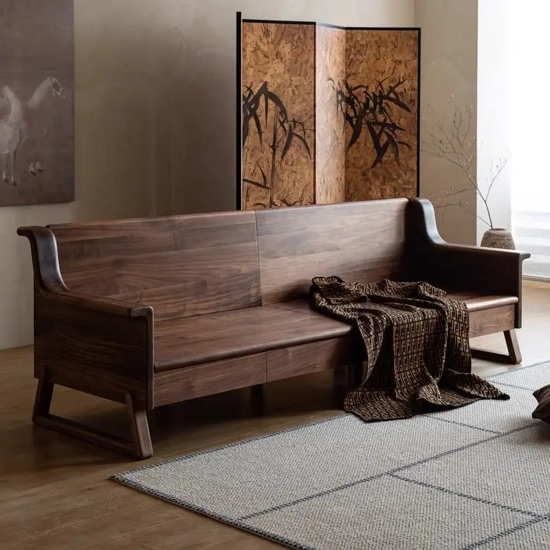 North American black walnut sofa, thickened three or four-person living room combination small apartment, modern simple solid