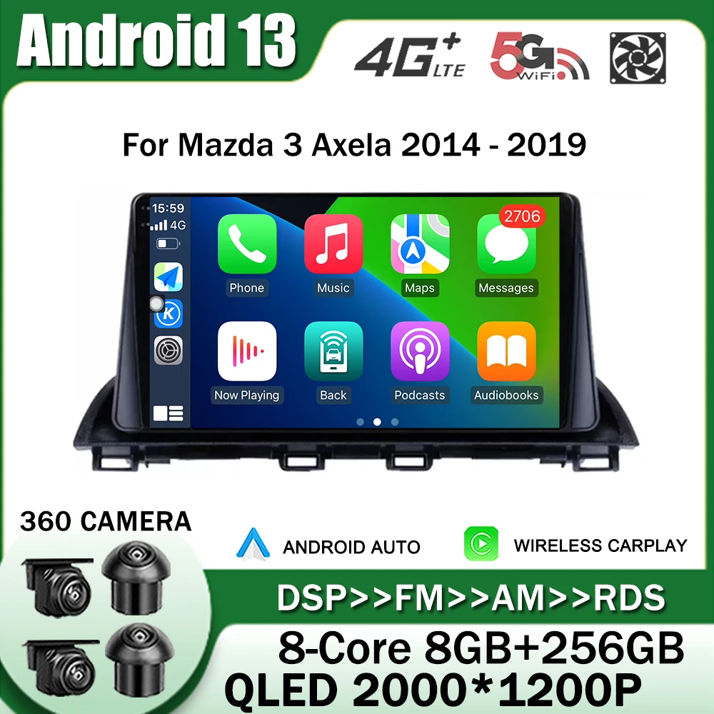 

Android 13 Car Radio for Mazda 3 Axela 2014 - 2019 Multimedia Player Navigation GPS Video Stereo Audio Head Unit 2Din DVD