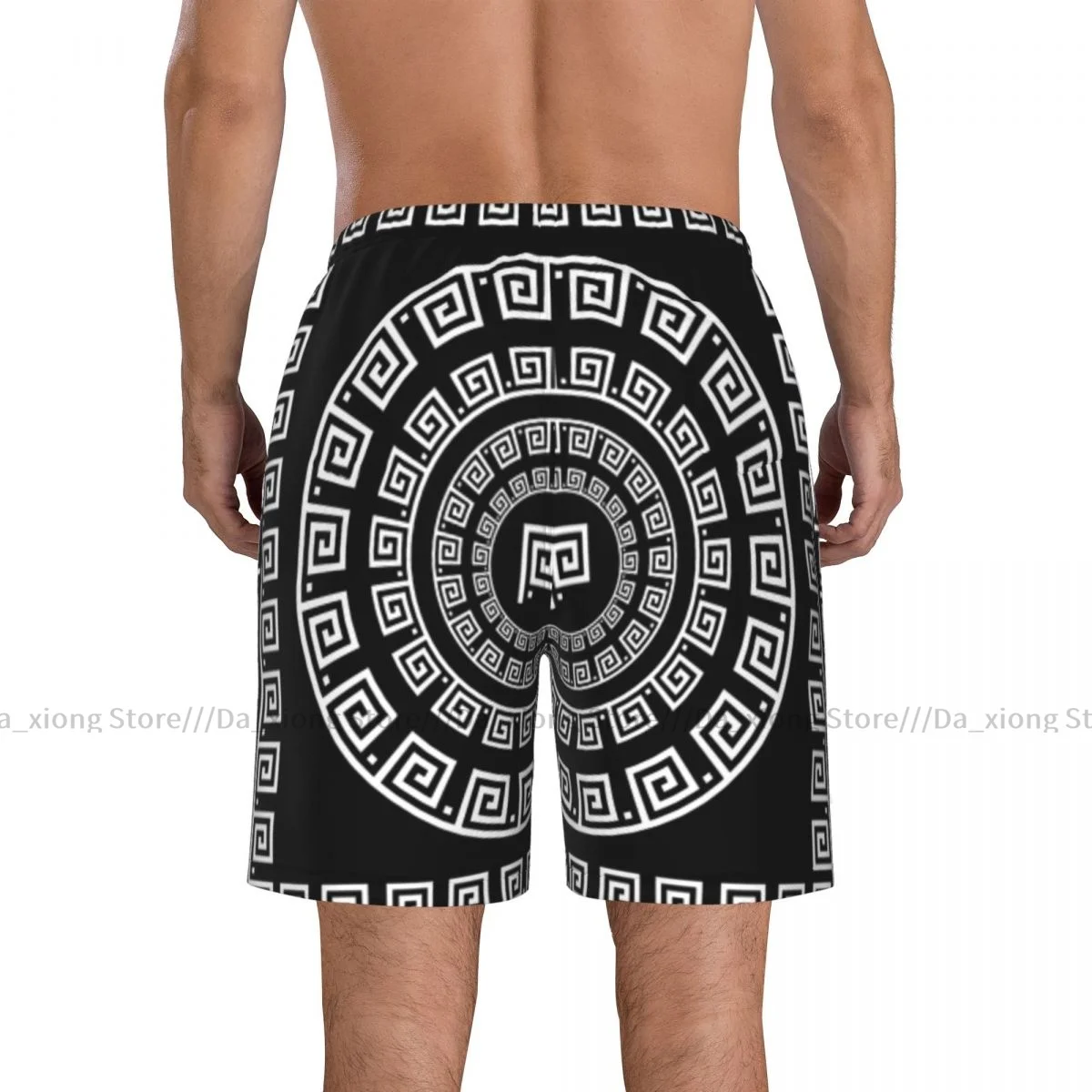 Shorts de praia grego surf masculino, shorts esporte bordo, swimwear, ornamento círculo, nadar curto