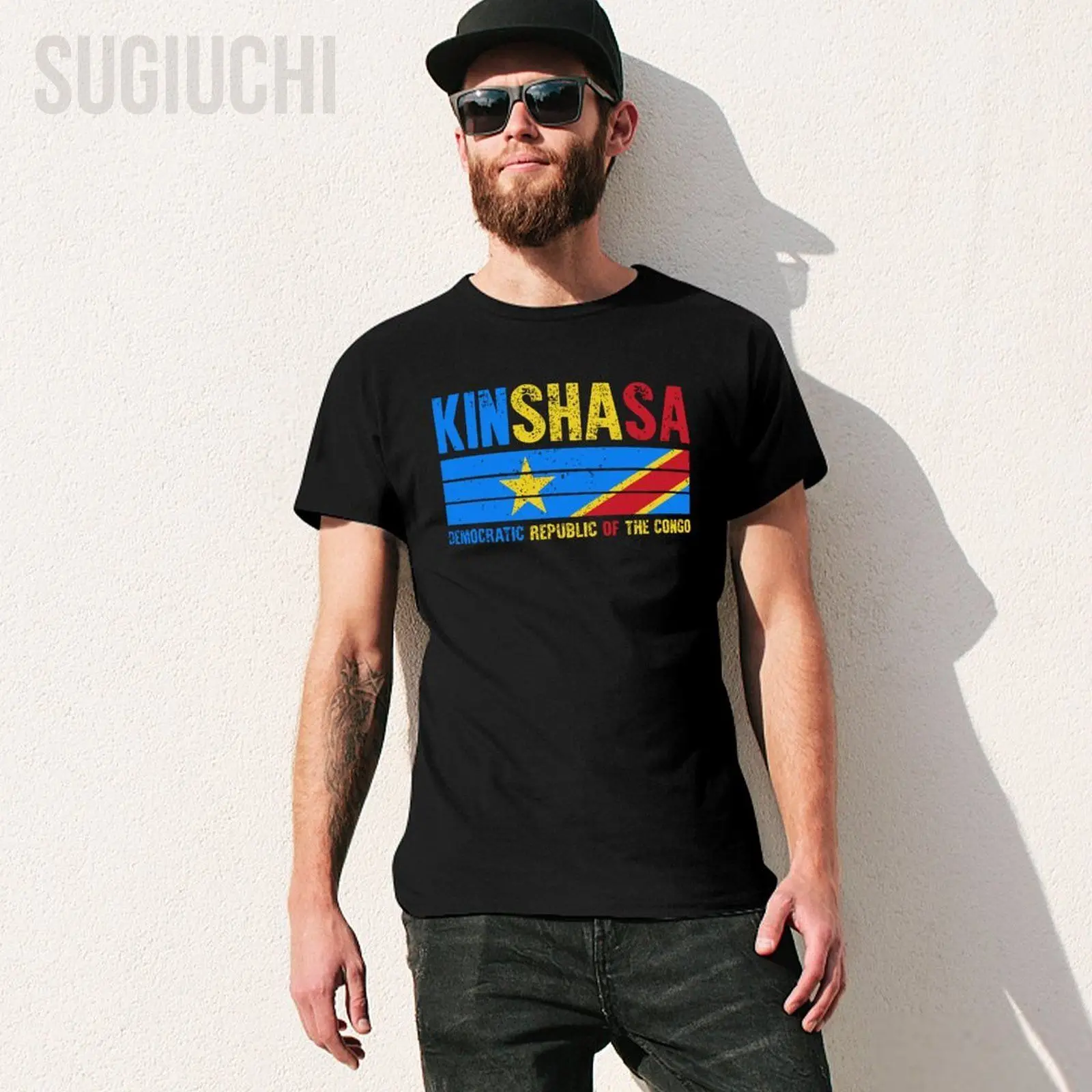 Men T-Shirt Kinshasa Democratic Republic Of The Congo Flag Tshirt Tees O-neck T Shirts Women Boys 100% Cotton Unisex