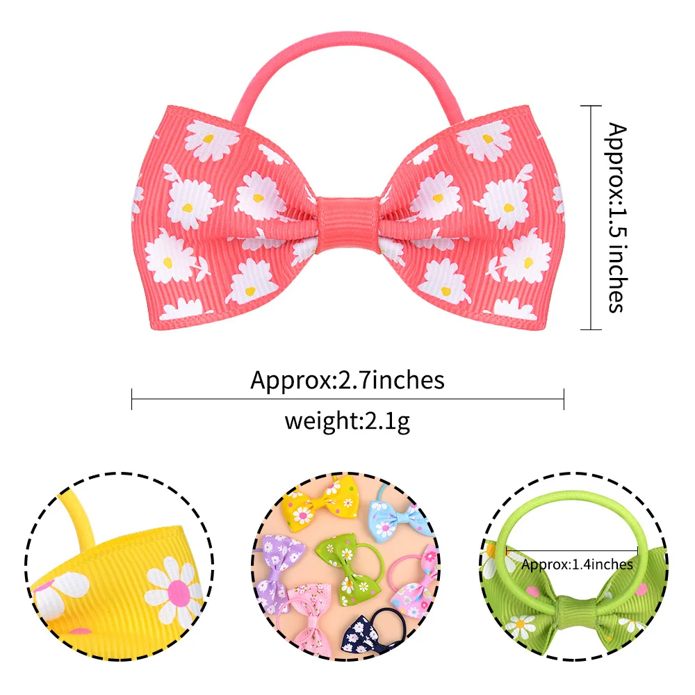 الطفل القوس الشعر التعادل البسيطة المطبوعة لون الحلوى Grosgrain الانحناء الشعر الحبال ديزي مطاطا Bowknots العصابات الشعر ذيل حصان حامل 10 قطعة