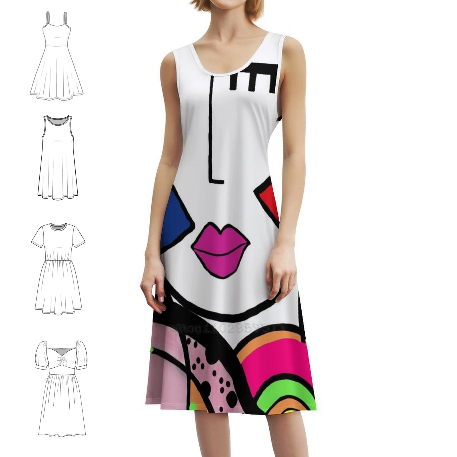 غير تقليدي التجريد نمط الفن الوجه المرأة الهيب هوب الشارع الشهير فستان جرافيك طباعة ملابس للنادي الحفلات السكان الأصليين بيكاسو الوجه غير تقليدي #1