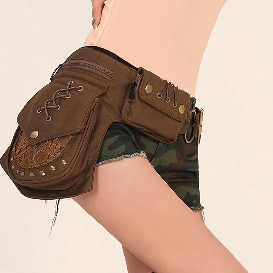 Vintage American Denim Drop Leg Waist Bag, Multi-Purpose Portable Thigh Pack for Cycling Hiking Motorcycle Outdoor Sports Unisex
