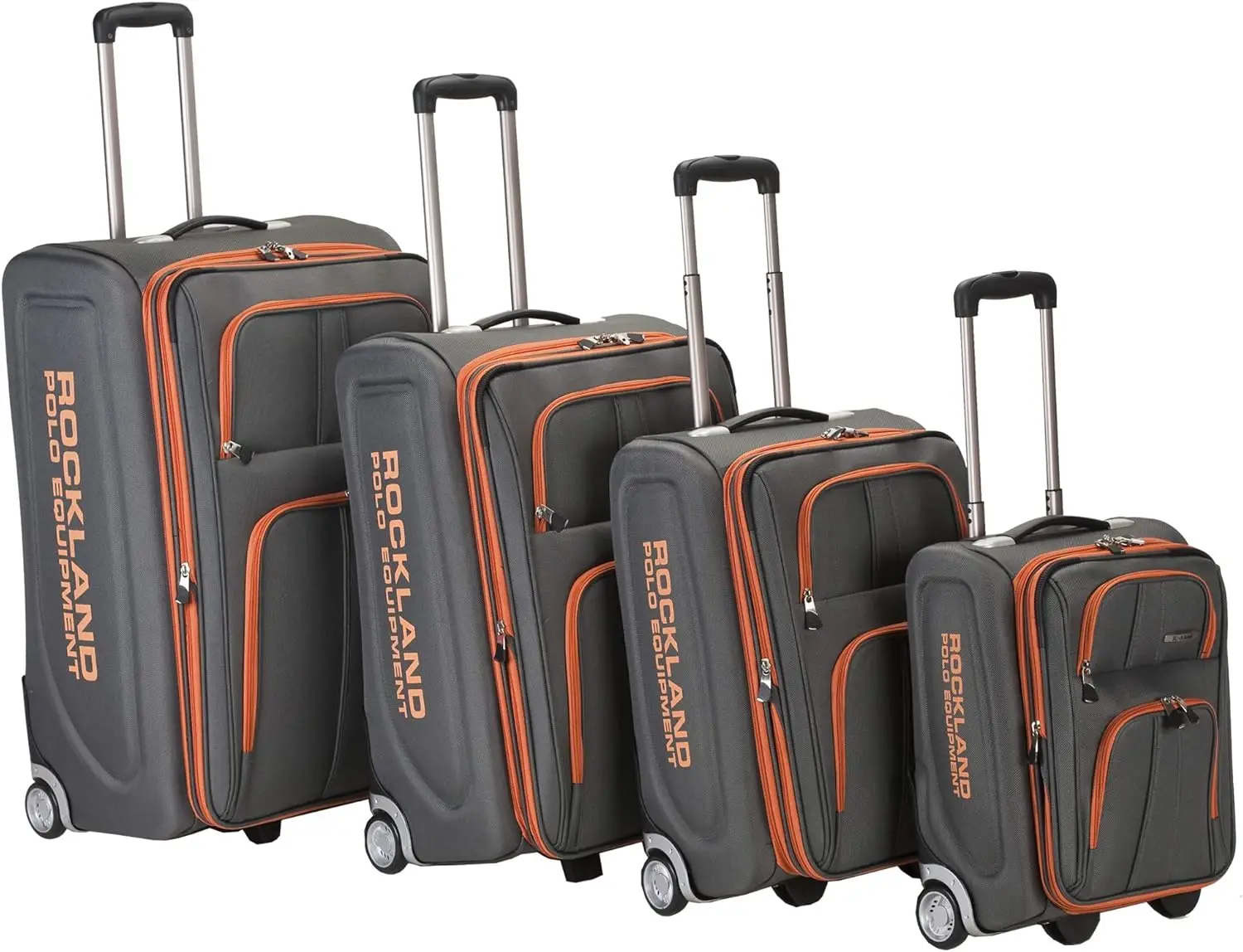 Polo Equipment Varsity Softside Upright Luggage, Charcoal, 4-Piece Set (18/22/26/30)