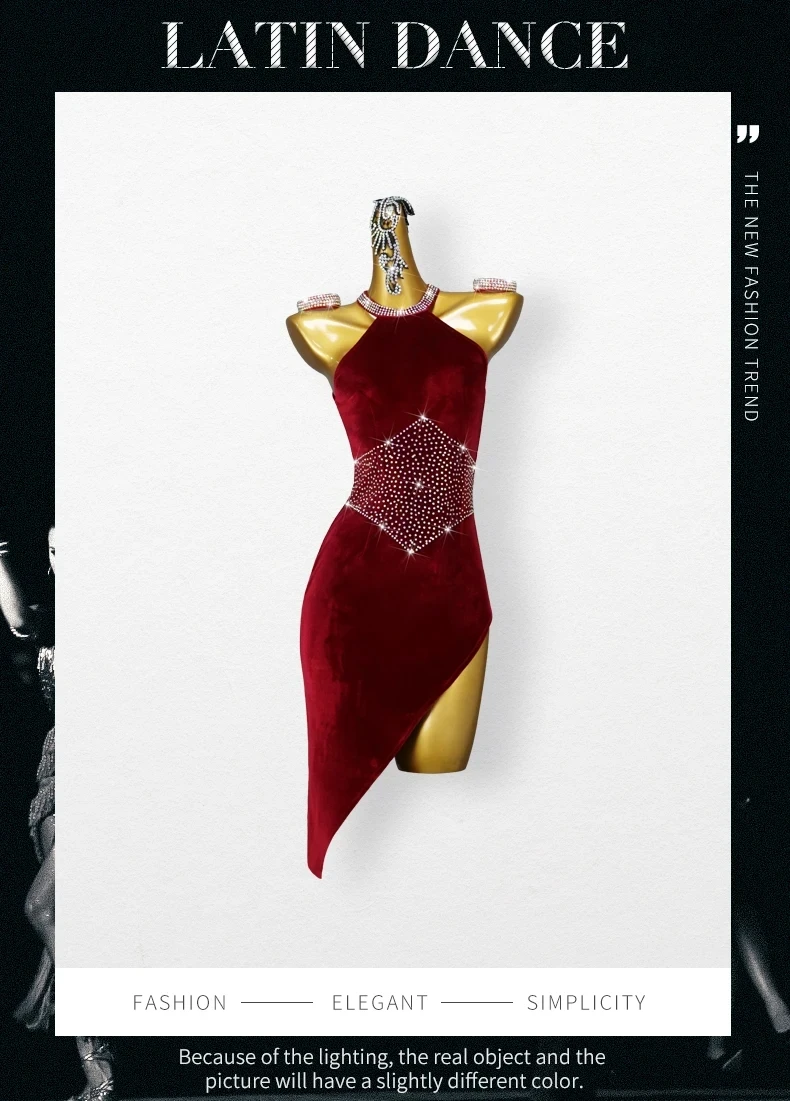 Damen-Tanzkostüm, Latein-Wettbewerb, Partys, Rock, Bühnenkostüm, Samt, Sport, Standard, Ballsaal, Abend-Jumpsuit, eleganter Samba – Detail 2