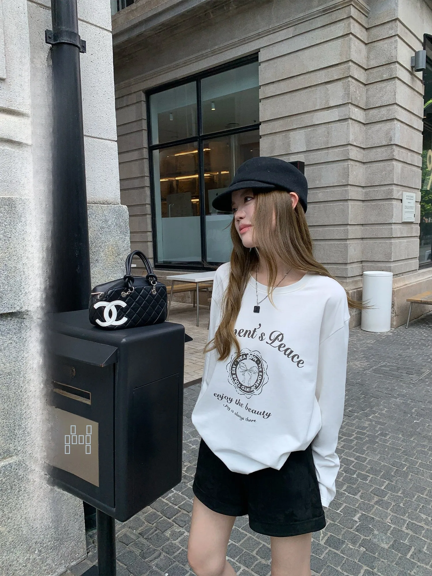 

Hhi Lazy Sunday White Printed Long Sve T-irt Women's Autumn Winter Versatile Layering Slimming Base irt Top