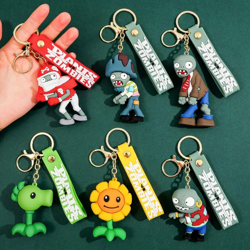 

Plants Vs. Zombies Cute Cartoon Keychain Pendant for Men and Women Fashion Bag Car Key Ring Ornament Lovely Couple Small Gift